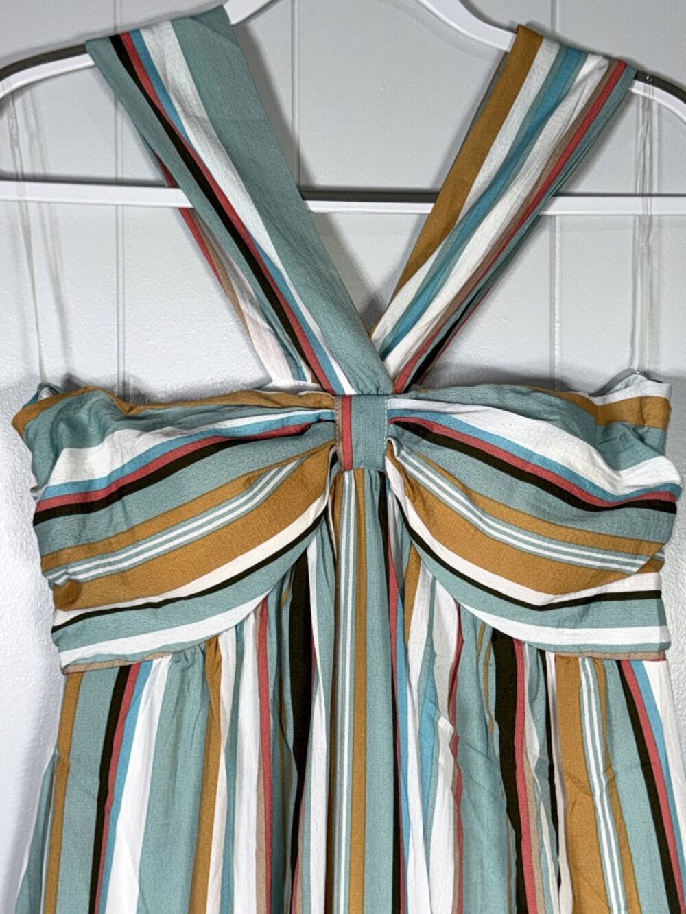 Anthropologie Listicle Multi-Color Striped Halter Maxi V-Neck Ruffle Dress M NEW - Picture 2 of 8